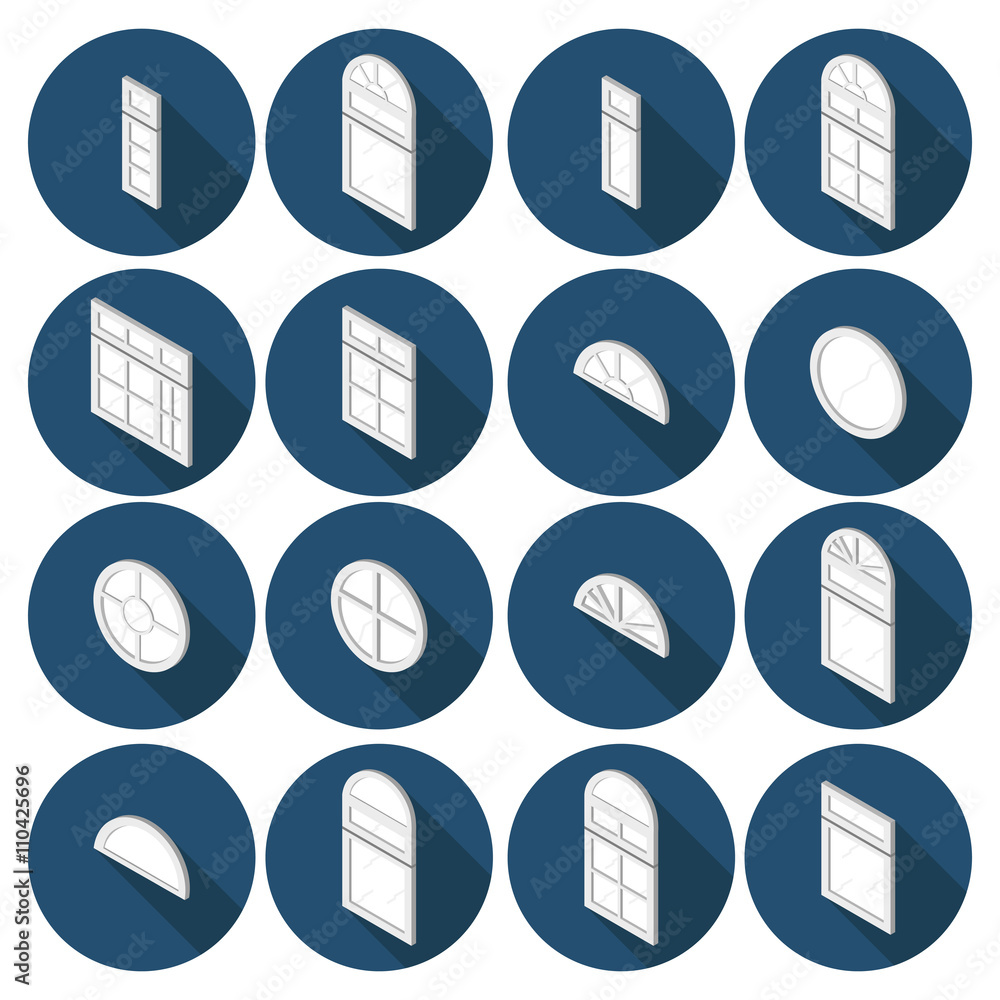isometric set of flat icons window isometric set of flat icons window