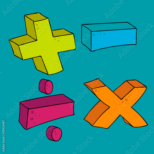freehand drawn cartoon math symbols