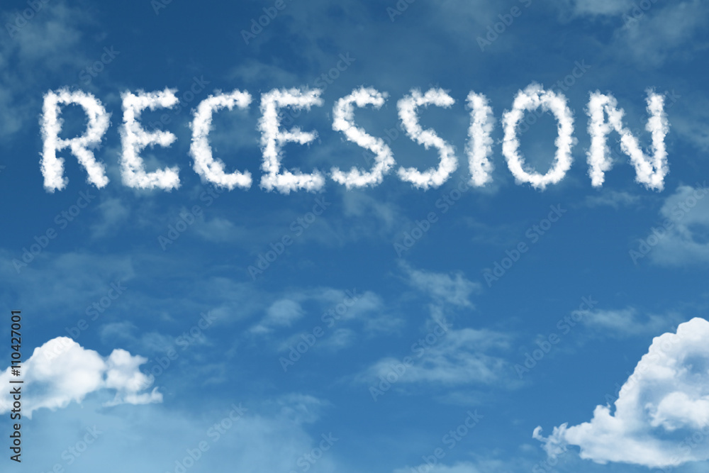 Recession cloud word with a blue sky Recession cloud word with a blue sky