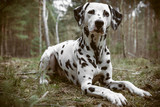 Dalmatian Is Sitting In The Forest