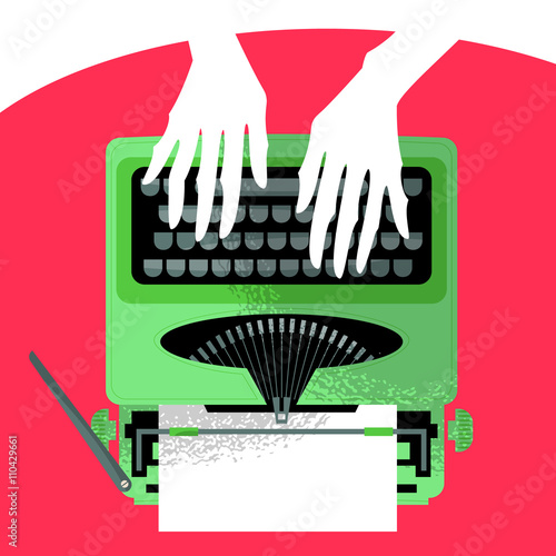 Woman’s hands typing on a vintage typewriter.