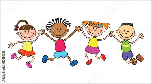  Children  isolated  look up with interest. Kid pointing at a wight  Funny cartoon character. Vector illustration