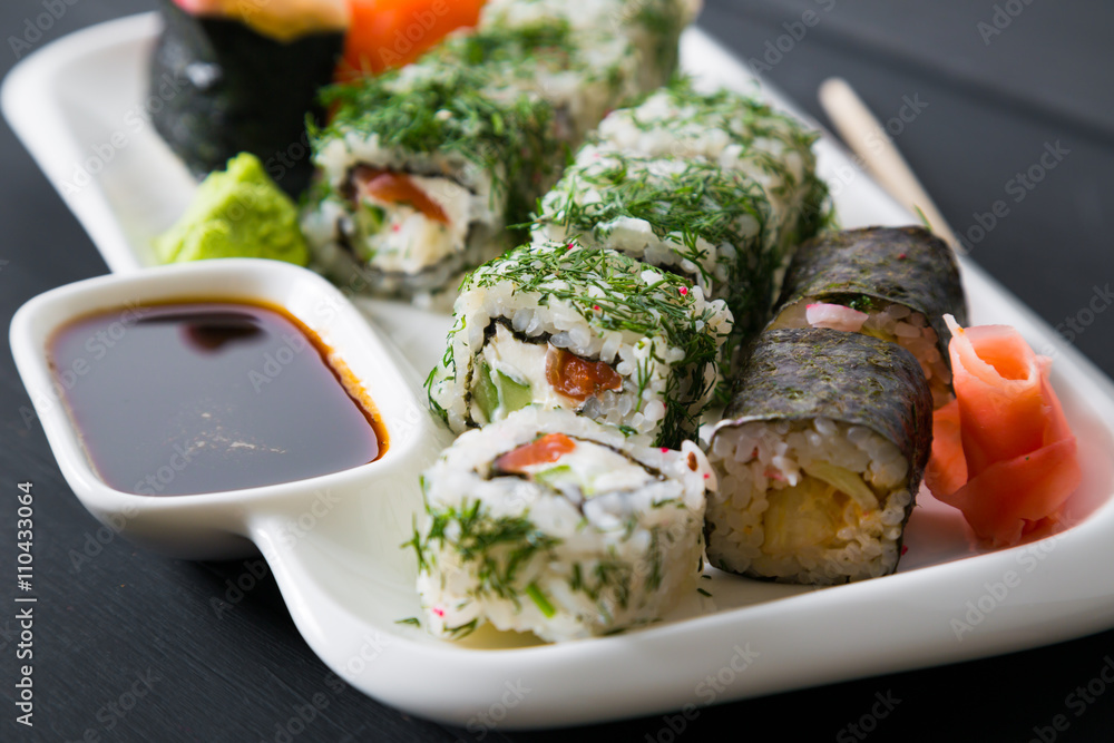 Set of sushi and rolls Set of sushi and rolls