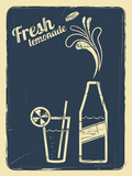 poster with a bottle and glass of lemonade vector background with retro effect