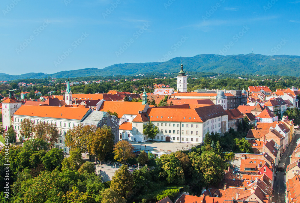 Panoramic view of st Mark Church on upper town in Zagreb, capital of Croatia