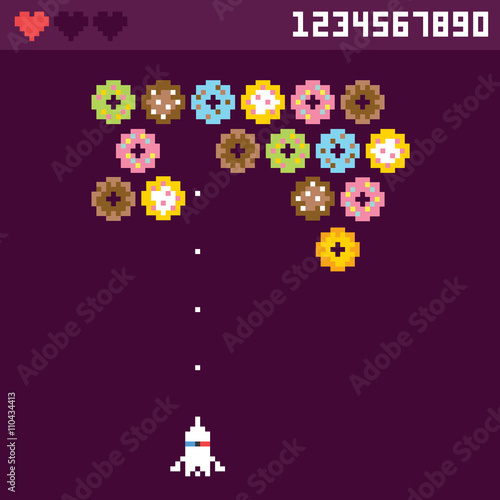 Old school space donuts arcade game vector asset