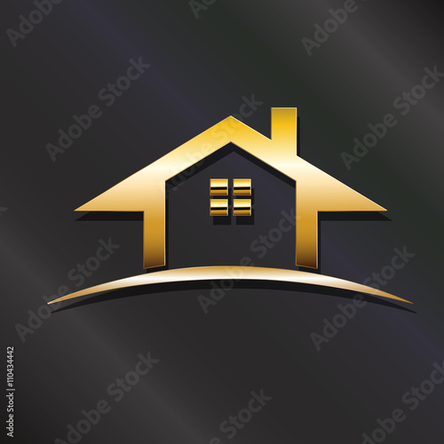 Golden house real estate logo. Vector graphic design