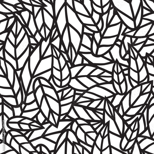 Fototapeta Naklejka Na Ścianę i Meble -  Black and white leaf nature seamless vector pattern