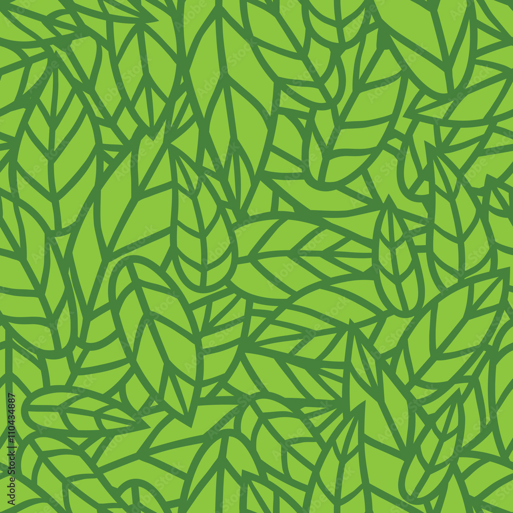 Fototapeta premium Green leaf nature seamless vector pattern