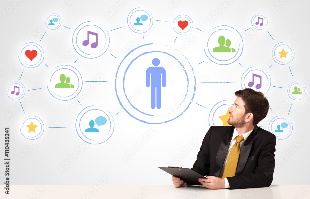 Business man with social media connection background Business man with social media connection background