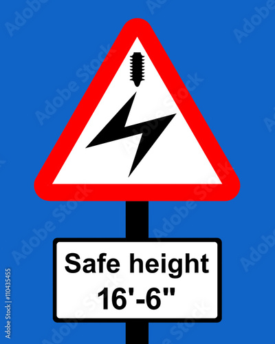 Warning triangle Overhead electric cable plate indicates maximum height of vehicles which can pass safely