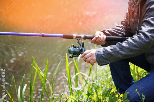Fishing with a fishing rod on the river