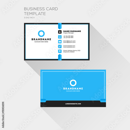 Corporate Business Card Print Template. Personal Visiting Card with company Logo. Clean Flat Design. Vector Illustration