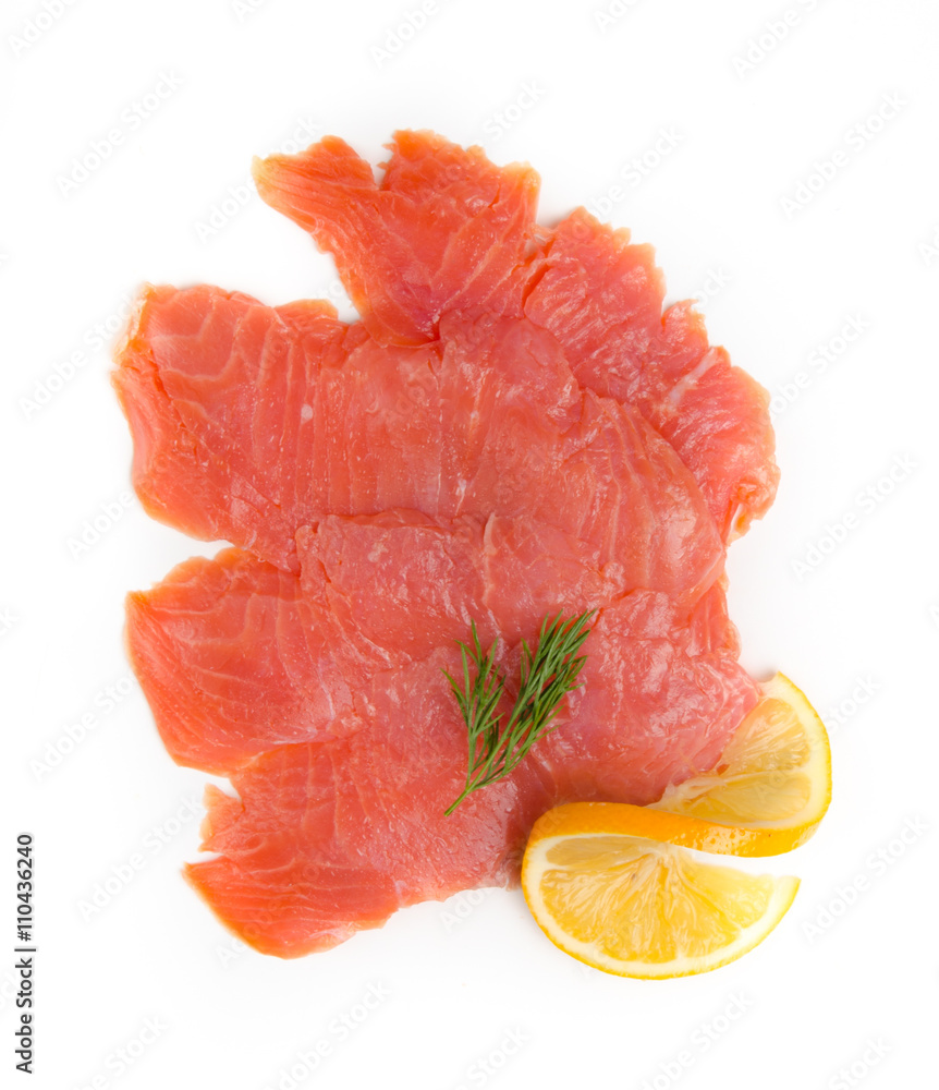 smoked salmon with lemon. isolated on white background. Top view smoked salmon with lemon. isolated on white background. Top view