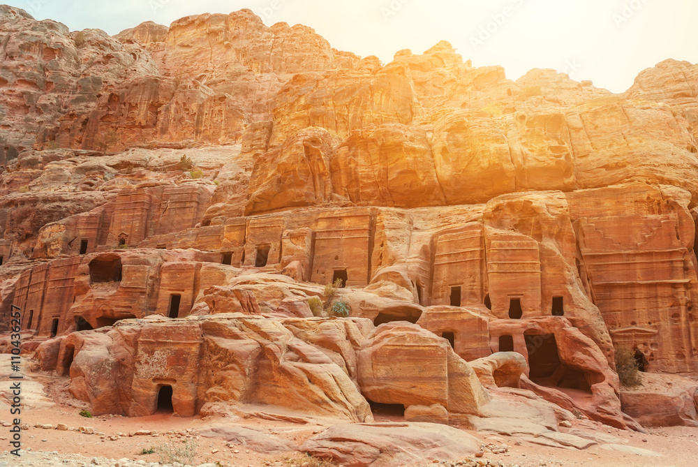 Cave dwellings in the Rose City of Petra, Jordan
