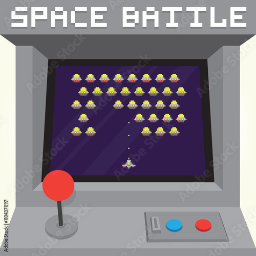 Old school pixel art style ufo arcade machine game cabinet vector