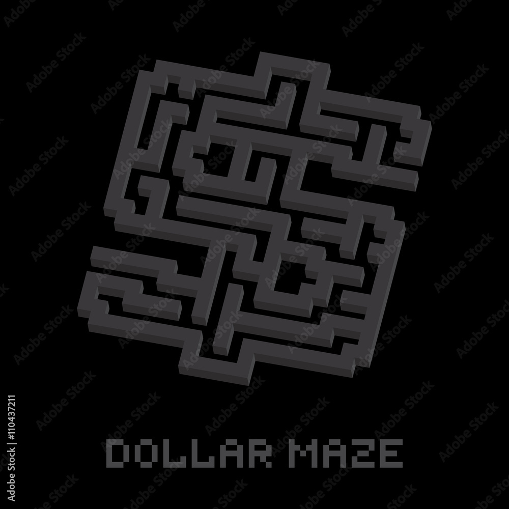 Dollar business isometric black maze vector Dollar business isometric black maze vector