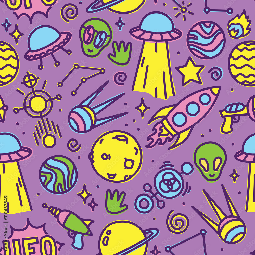 Cartoon space aliens seamless vector pattern