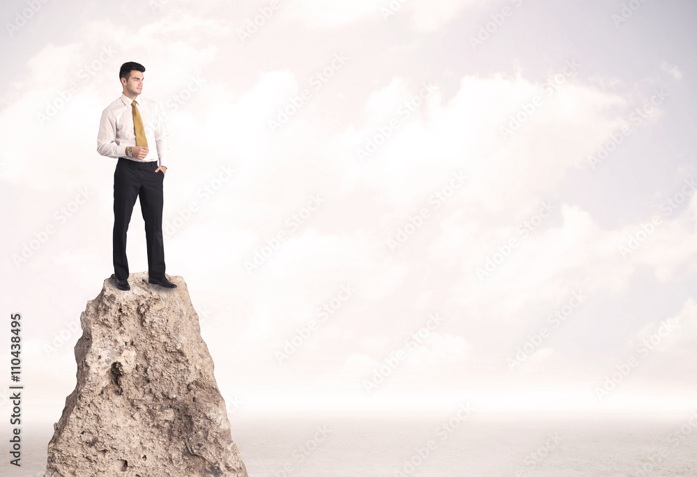 Happy businessman standing on cliff