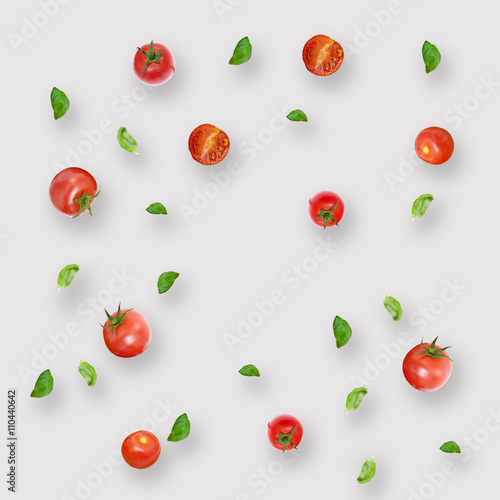 Natural Colorful Pattern Background Made of Cherry Tomato and Ba