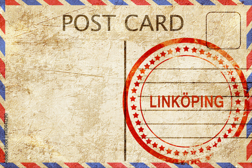 Fotografie Linkoping, vintage postcard with a rough rubber stamp