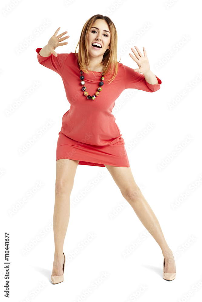 Happy woman in a red dress Happy woman in a red dress