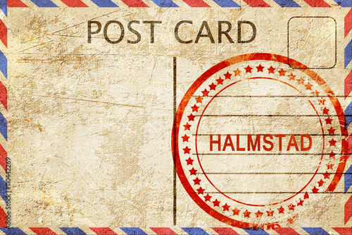Halmstad, vintage postcard with a rough rubber stamp