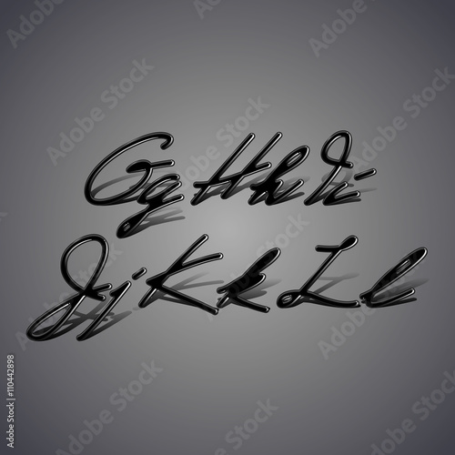 Vector Font made from latex. Glossy vintage alphabet with shadow from G to L