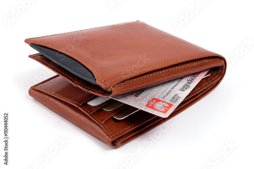 Obraz na płótnie Brown leather wallet with documents. Identity card.