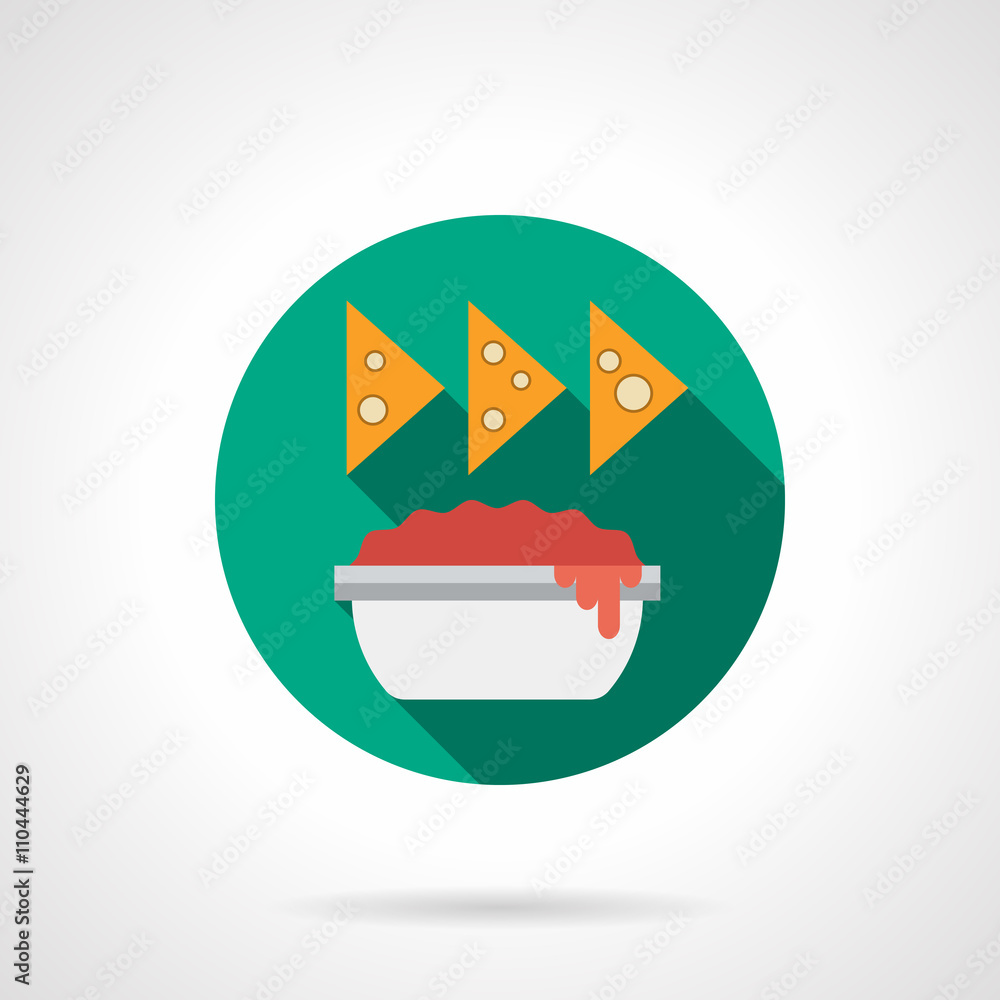 Nachos with sauce flat color design vector icon