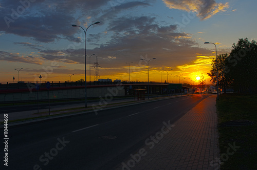 Overpass in the city. Evening   sunset