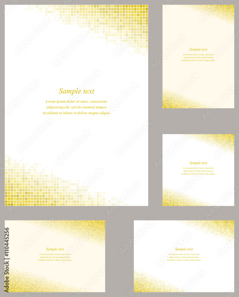 Golden square mosaic page corner design set 