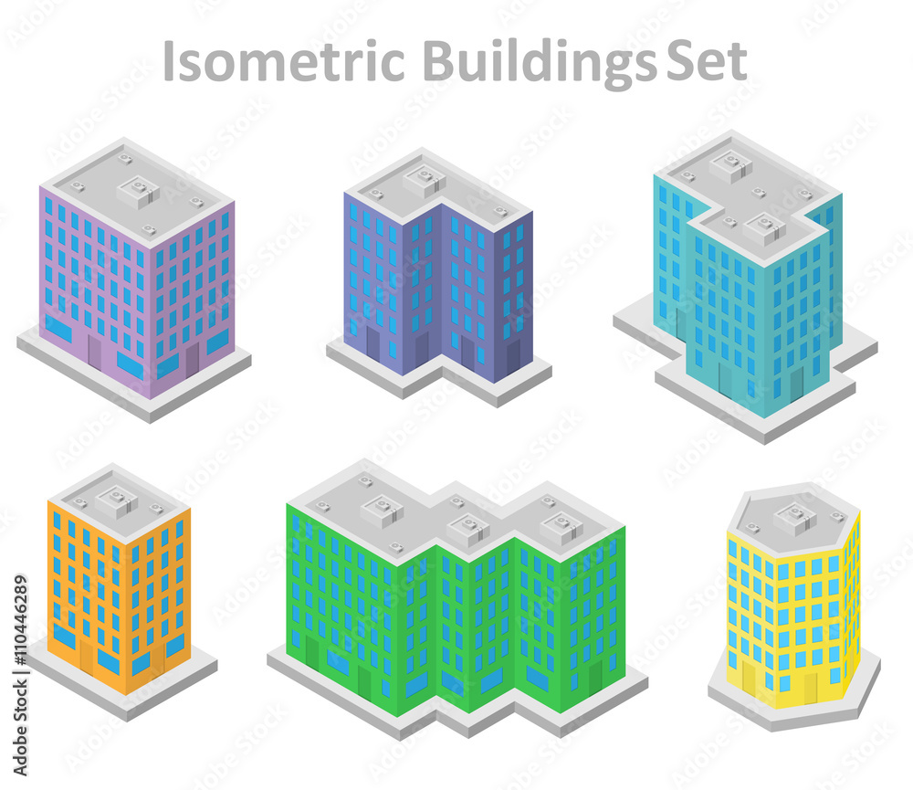 set of isometric buildings