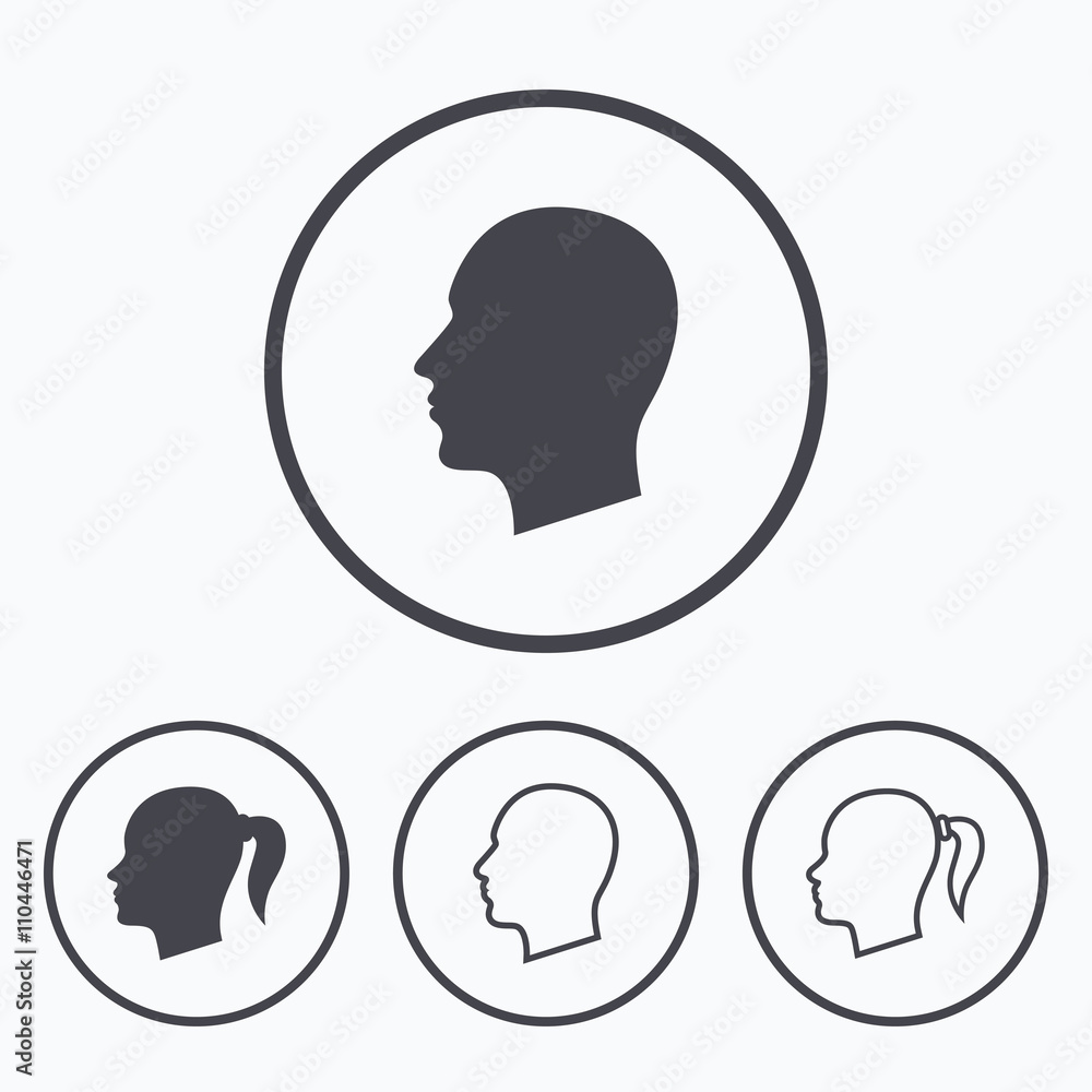 Head icons. Male and female human symbols. Head icons. Male and female human symbols.