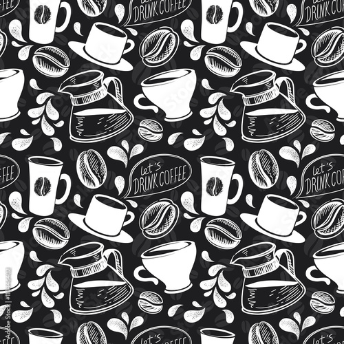 Chalk-drawn Pattern with Coffee Cups