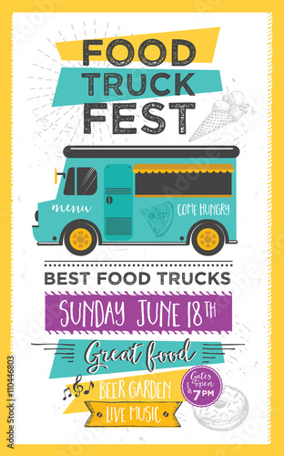 Food truck party invitation. Food menu template design. Food fly