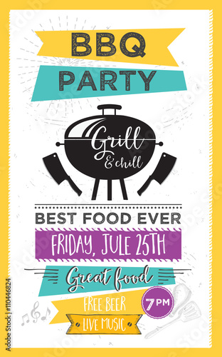 Barbecue party invitation. BBQ template menu design. Food flyer.