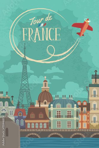 Cartoon Drawind with View of Paris