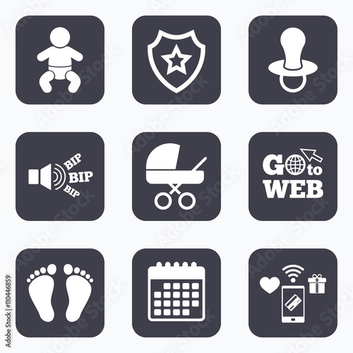 Baby infants icons. Buggy and dummy symbols.