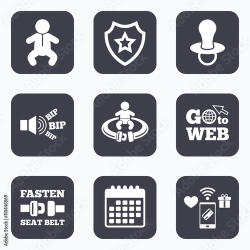Baby infants icons. Fasten seat belt symbols.