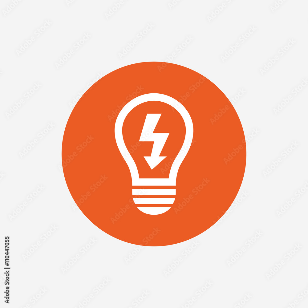 Light lamp sign icon. Bulb with lightning symbol Light lamp sign icon. Bulb with lightning symbol