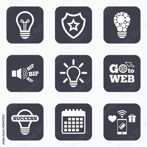 Light lamp icons. Energy saving symbols.