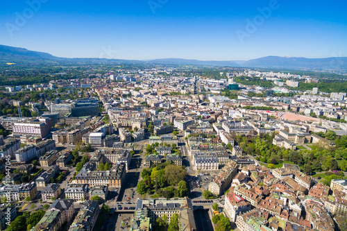 Aerial view of Geneva city old town in Switzerland