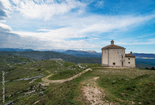 Rocca Calascio, a mountaintop fortress or rocca in the Province of L'Aquila in Abruzzo, Italy.