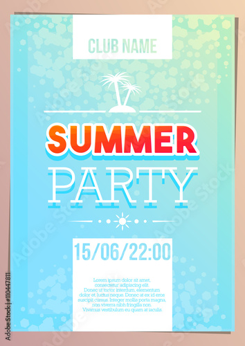 Vertical light blue summer party background with graphic elements.  