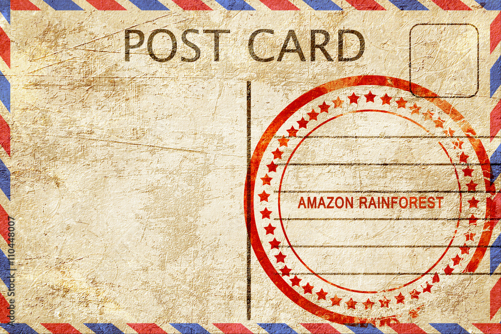 Amazon rainforest, vintage postcard with a rough rubber stamp Stock