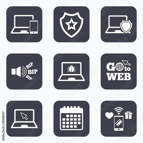 Notebook laptop pc icons. Virus or software bug.
