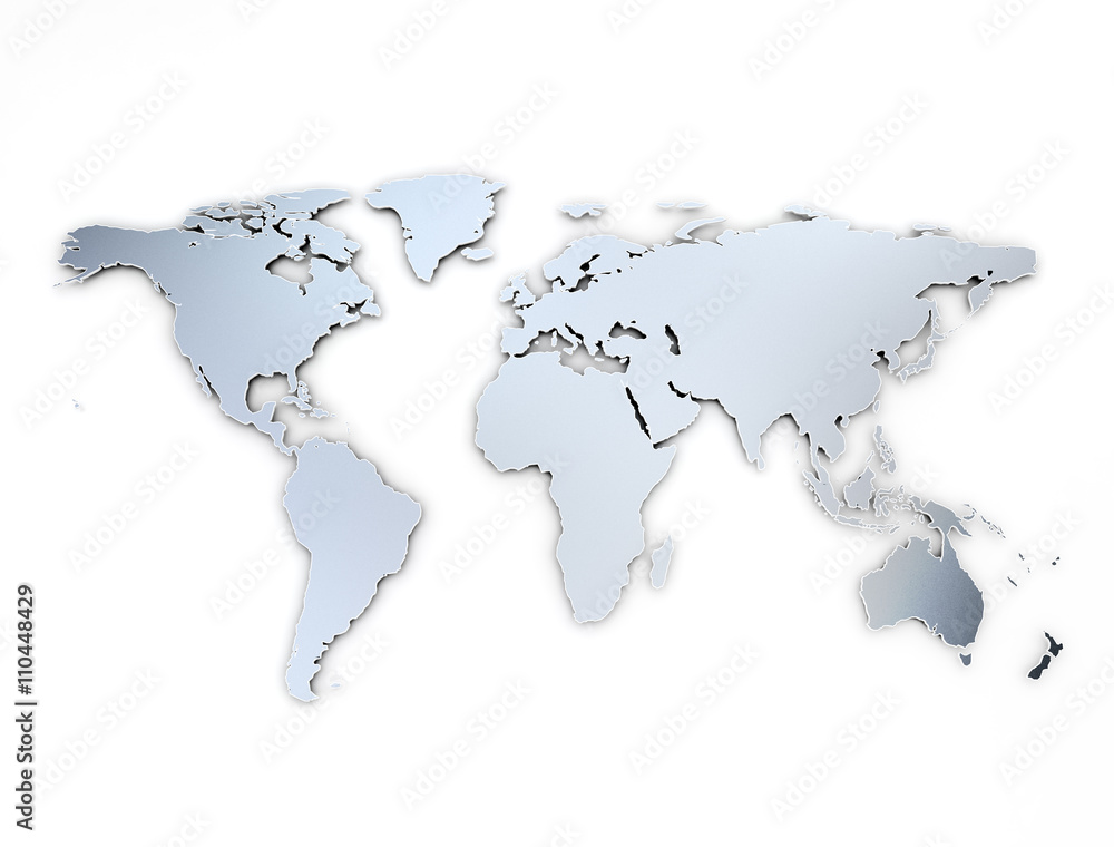 World map metal texture with shadow on white background World map metal texture with shadow on white background