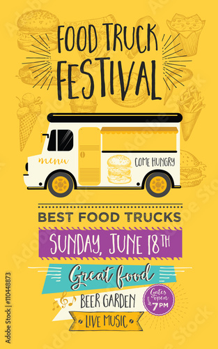 Food truck party invitation. Food menu template design. Food fly