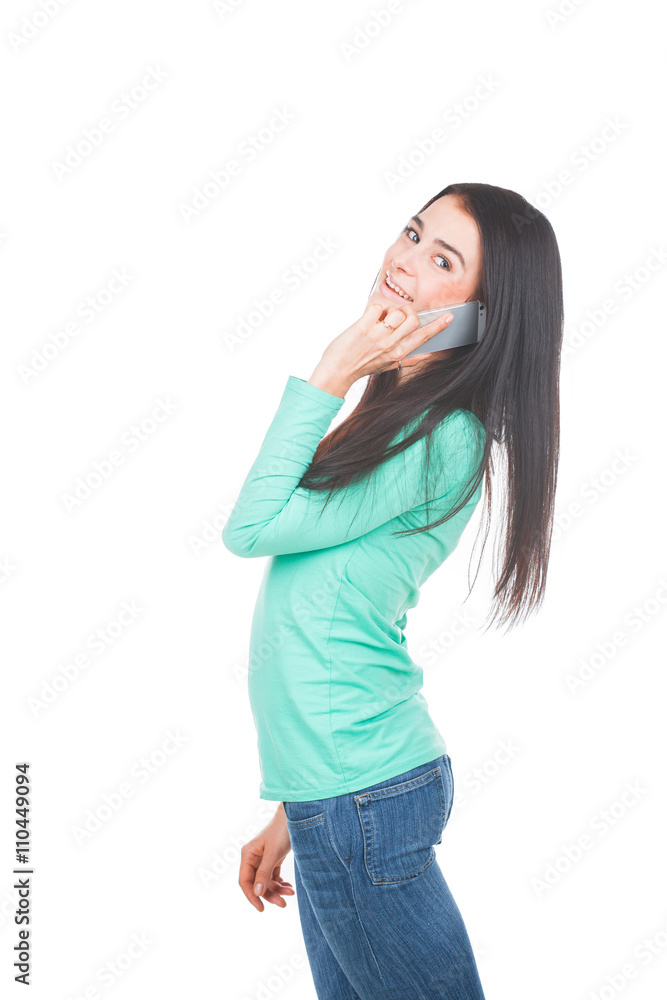 Smiling woman talking on the phone Smiling woman talking on the phone